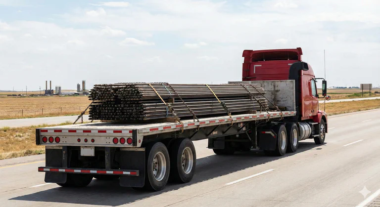 A photograph of a semi truck hauling a streetcar.