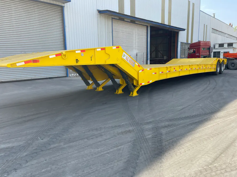 Photo of a yellow gooseneck trailer